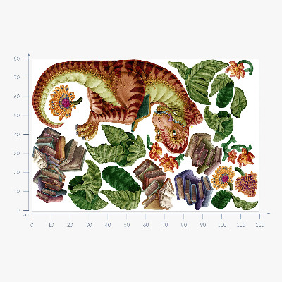 Autocollant mural 80x119 Dinosaure rouge avec dessins et végétation