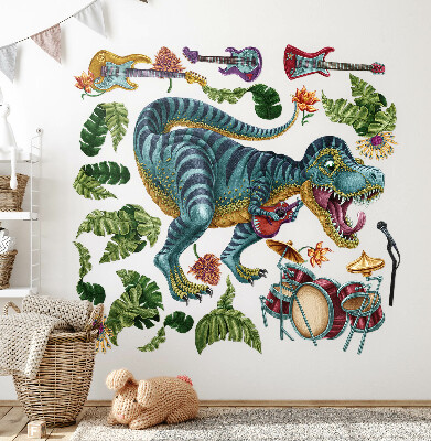 Autocollant mural 80x119 Dinosaure de dessin animé musical avec instruments