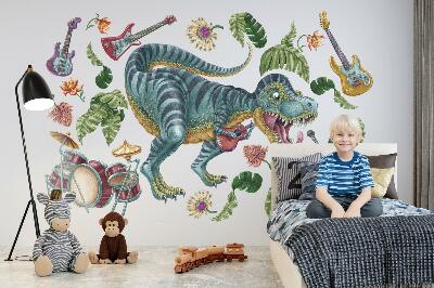 Autocollant mural 80x119 Dinosaure de dessin animé musical avec instruments