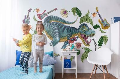 Autocollant mural 80x119 Dinosaure de dessin animé musical avec instruments