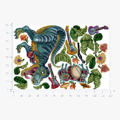 Autocollant mural 80x119 Dinosaure de dessin animé musical avec instruments