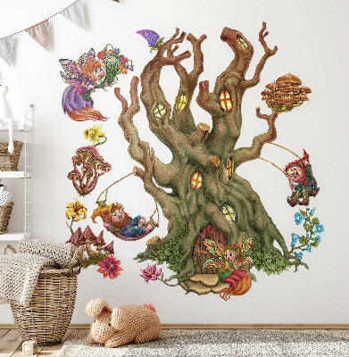 Autocollant mural 80x106 Créatures féeriques de la forêt et une cabane dans les arbres