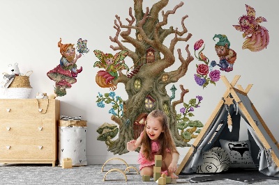 Autocollant mural 80x106 Créatures féeriques de la forêt et une cabane dans les arbres