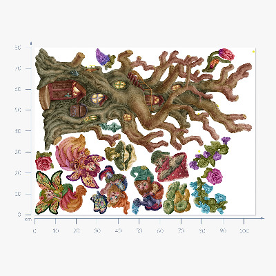 Autocollant mural 80x106 Créatures féeriques de la forêt et une cabane dans les arbres