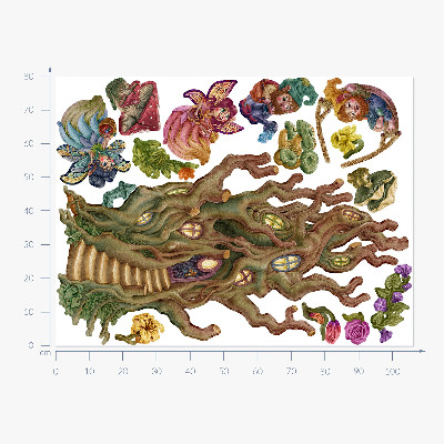 Autocollant mural 80x106 Créatures de la forêt, fées, gnomes et une cabane dans les arbres