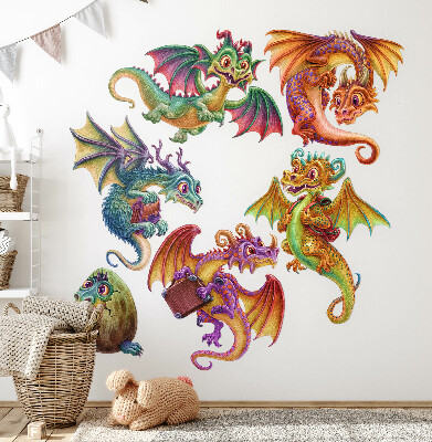 Autocollant mural 80x64 Des dragons colorés dans une esthétique de conte de fées et de dessin animé
