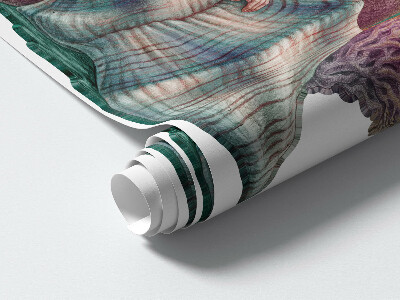 Autocollant mural 80x71 Une sirène parmi les coquillages des histoires sous-marines