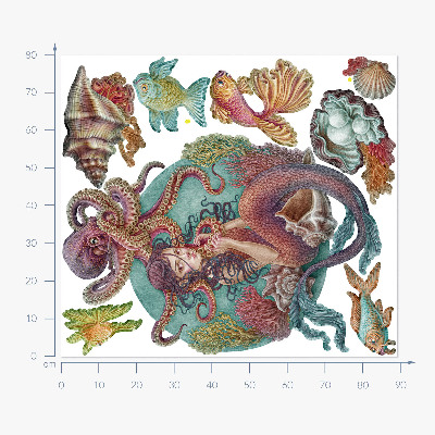 Autocollant mural 80x89 Une sirène avec une coquille dans un style de dessin animé