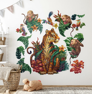 Autocollant mural 80x105 Safari dans la jungle avec des animaux de dessin animé