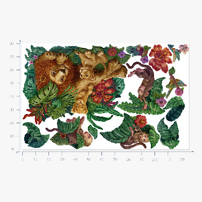 Autocollant mural 80x126 Bêtes exotiques de safari dans un style dessin animé de jungle tropicale