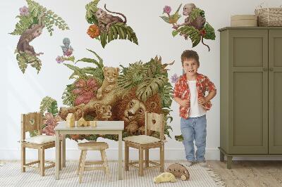 Autocollant mural 80x122 Safari animaux exotiques dans la jungle pastel