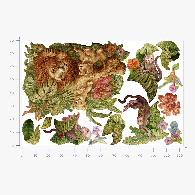 Autocollant mural 80x122 Safari animaux exotiques dans la jungle pastel