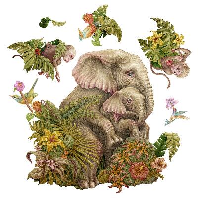 Autocollant mural 80x100 Safari avec des animaux et des plantes exotiques