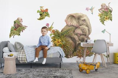 Autocollant mural 80x100 Safari avec des animaux et des plantes exotiques