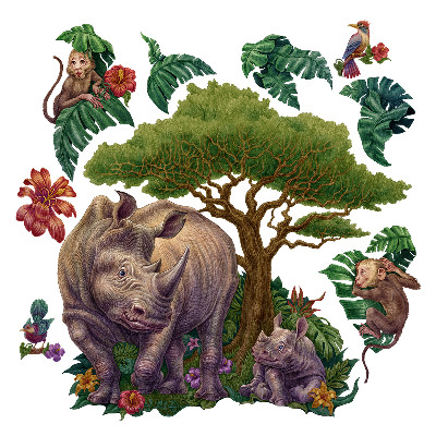 Autocollant mural 80x86 Animaux sauvages et végétation de safari en dessins