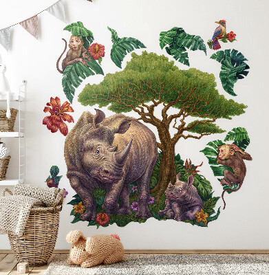 Autocollant mural 80x86 Animaux sauvages et végétation de safari en dessins