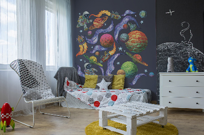 Autocollant mural 80x124 Voyage en fusée spatiale avec des astronautes et des planètes