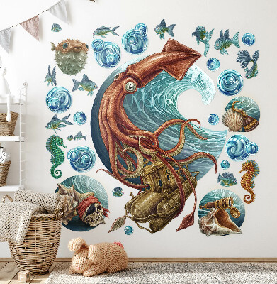 Autocollant mural 80x81 Le pays magique des créatures sous-marines dans un dessin