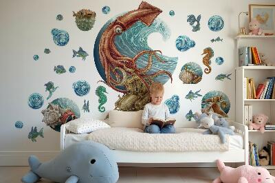 Autocollant mural 80x81 Le pays magique des créatures sous-marines dans un dessin