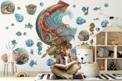Autocollant mural 80x81 Le pays magique des créatures sous-marines dans un dessin