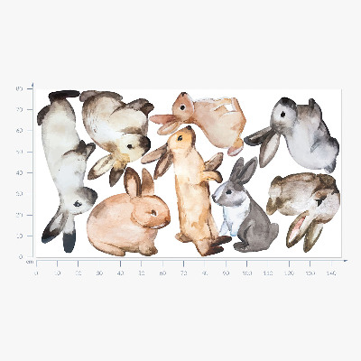 Autocollant mural 80x145 Lapins pastel en technique aquarelle