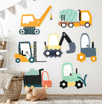 Autocollant mural 80x121 Véhicules de travail aux couleurs de la construction