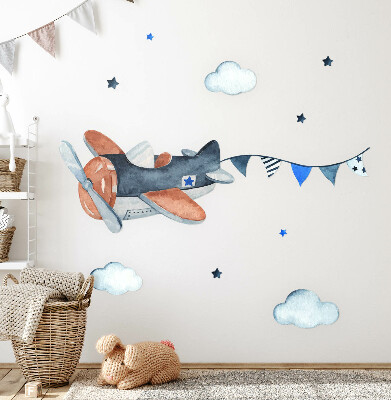 Autocollant mural 80x127 Avion pastel dans un ciel aquarelle