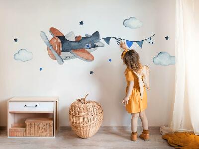 Autocollant mural 80x127 Avion pastel dans un ciel aquarelle