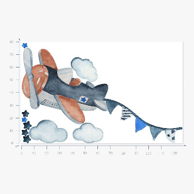 Autocollant mural 80x127 Avion pastel dans un ciel aquarelle