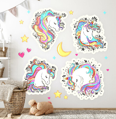 Autocollant mural 80x111 Licornes colorées et charmantes avec des étoiles et de la lune