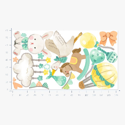 Autocollant mural 80x143 Jouets pastel mignons dans un style aquarelle