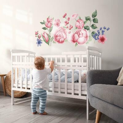 Autocollant mural 80x102 Aquarelles florales avec des pivoines aux tons pastel