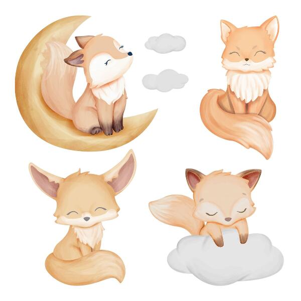 Autocollant mural 80x128 Animaux mignons à l'aquarelle dans un style céleste