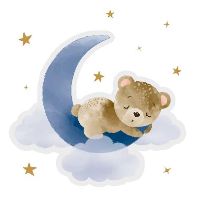 Autocollant mural 80x76 Ours en peluche sur la lune dans les nuages et les étoiles aquarelle