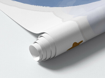 Autocollant mural 80x76 Ours en peluche sur la lune dans les nuages et les étoiles aquarelle