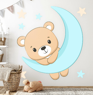 Autocollant mural 80x88 Un mignon ours en peluche avec la lune et les étoiles en arrière-plan