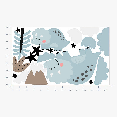 Autocollant mural 80x135 Dinosaures dans une végétation pastel
