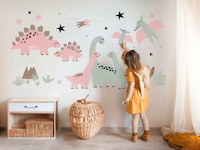 Autocollant mural 80x128 Dinosaures dans une jungle pastel