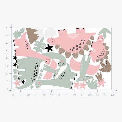 Autocollant mural 80x128 Dinosaures dans une jungle pastel