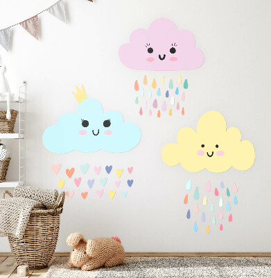 Autocollant mural 80x103 Nuages joyeux avec de la pluie dans des tons pastel
