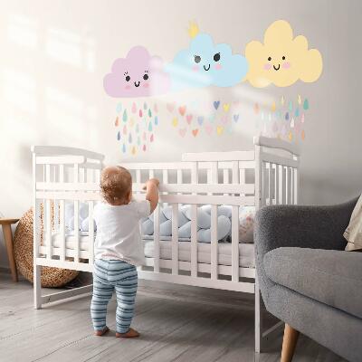 Autocollant mural 80x103 Nuages joyeux avec de la pluie dans des tons pastel