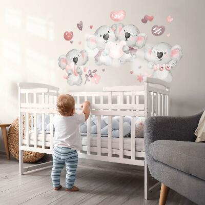 Autocollant mural 80x113 Koalas mignons aux couleurs pastel dans un style aquarelle