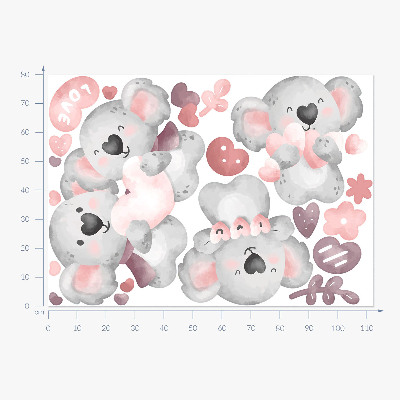 Autocollant mural 80x113 Koalas mignons aux couleurs pastel dans un style aquarelle