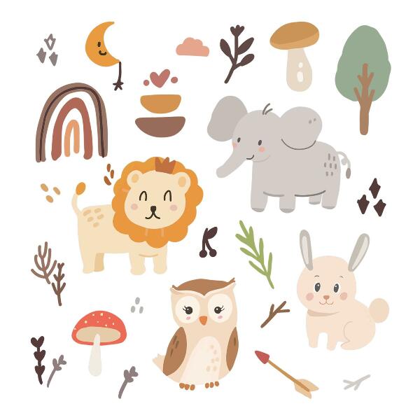 Autocollant mural 80x146 Un charmant motif animalier bohème