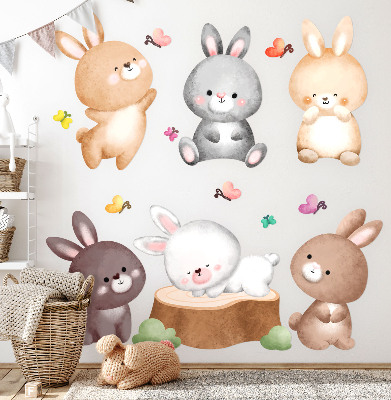 Autocollant mural 80x99 Lapins et papillons pastel dans un style forestier