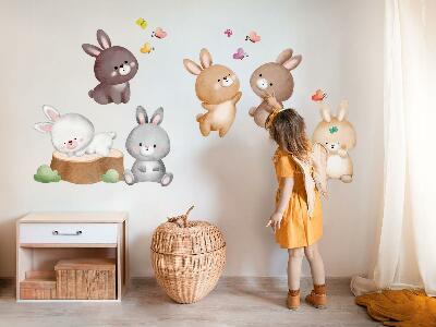 Autocollant mural 80x99 Lapins et papillons pastel dans un style forestier