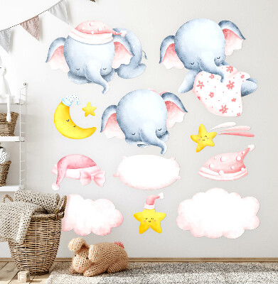 Autocollant mural 80x122 Éléphants et nuages dans un style aquarelle pastel