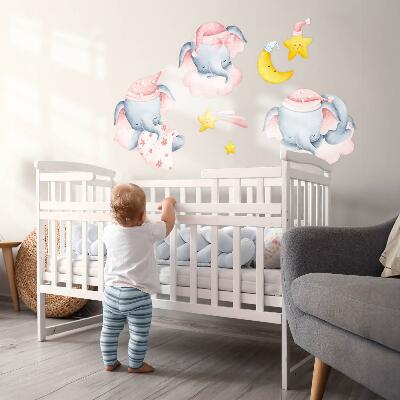 Autocollant mural 80x122 Éléphants et nuages dans un style aquarelle pastel