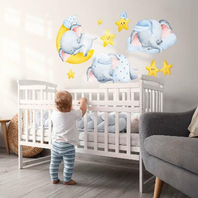 Autocollant mural 80x109 Éléphants et nuages dans un paradis pastel