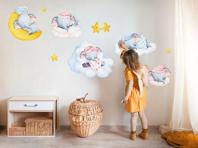 Autocollant mural 80x112 Éléphants et nuages pastel dans un style aquarelle